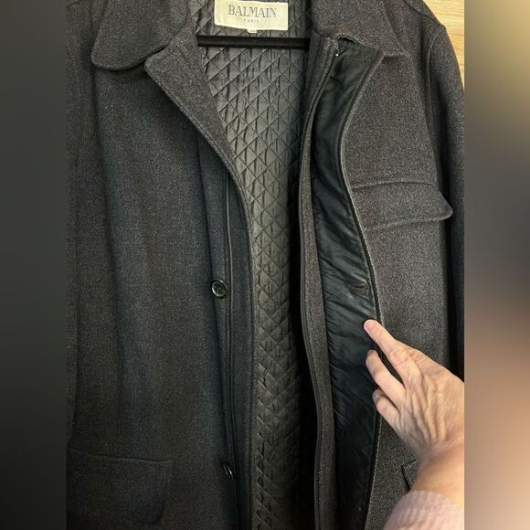 Vintage Balmain Black Hooded Pea Coat for Cold Weather | Size EU48 Medium - Picture 12 of 15